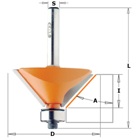 Nuožulnų freza CMT; S=6 mm; D=45 mm; su guoliu