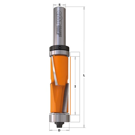 Tiesi pirštinė freza FLUSH TRIM BIT W/ 2 BEARINGS HW Z2+2 S=6.35 D=19x25.4x86 