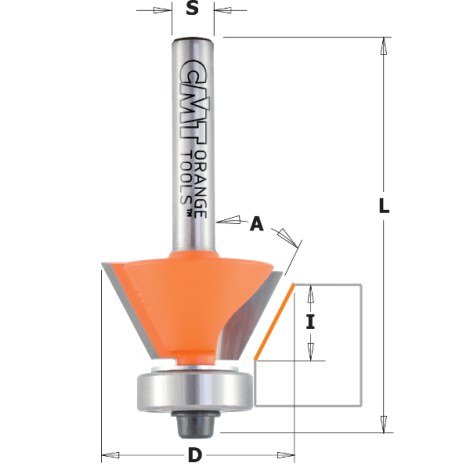 Nuožulnų freza CMT; S=1/4''; D=12,7 mm; su guoliu