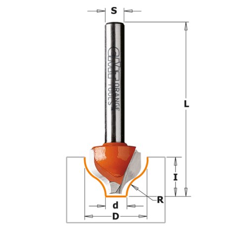 Kampų formavimo freza CMT; S=12 mm; D=25,4 mm; R=3,2 mm 