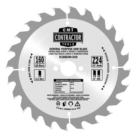 Pjovimo diskas medienai CMT Contractor; 136x1.5x20; Z18; 15° 