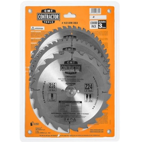 Pjovimo diskas medienai CMT Contractor; 216x2.4x30; Z24/Z48/Z48; 15°; 3 vnt.