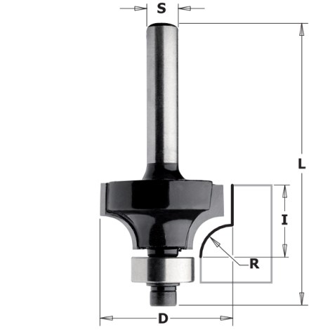 Apvalinimo freza CMT Contractor K938-380; R=12,7; S=8; D=38,1 mm; su guoliu