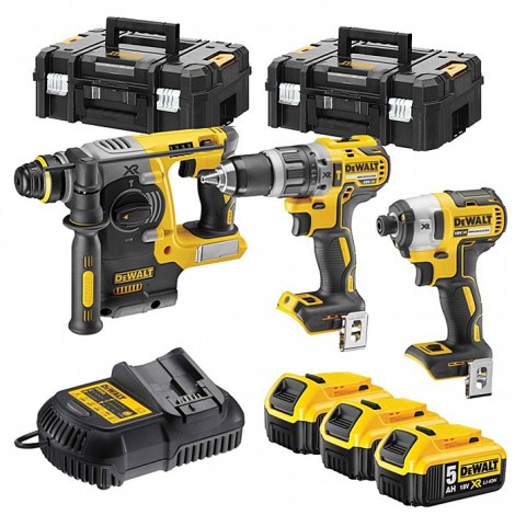 Įrankių rinkinys DeWalt DCK368P3T-QW (DCD796 + DCF887 + DCH273N); 18 V; 3x5,0 Ah akum.