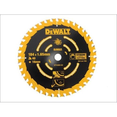 Pjovimo diskas medienai DeWalt; 184x1,65x16,0 mm; Z40; 20° 