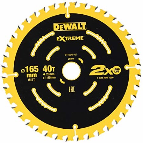 Pjovimo diskas medienai DeWalt; 165x1,65x20,0 mm; Z40; 18° 