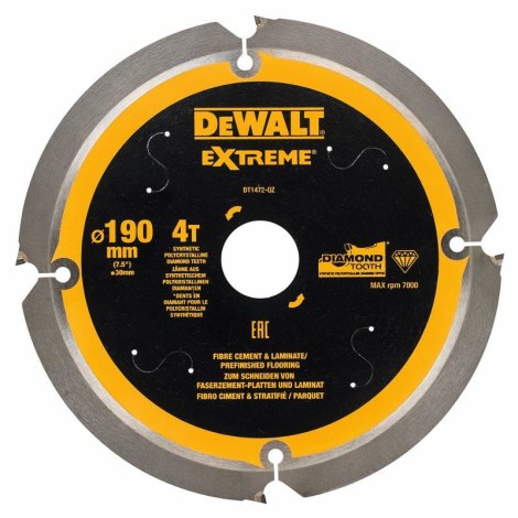 Pjovimo diskas fibrocementui DeWalt; 190x1,8x30,0 mm; Z4; 12° 