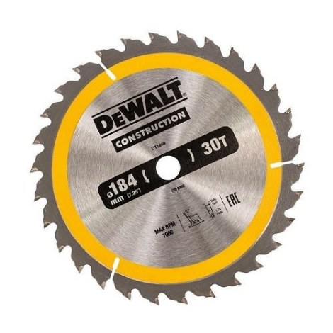 Pjovimo diskas medienai DeWalt; 184x2,6x16,0 mm; Z30; 10° 