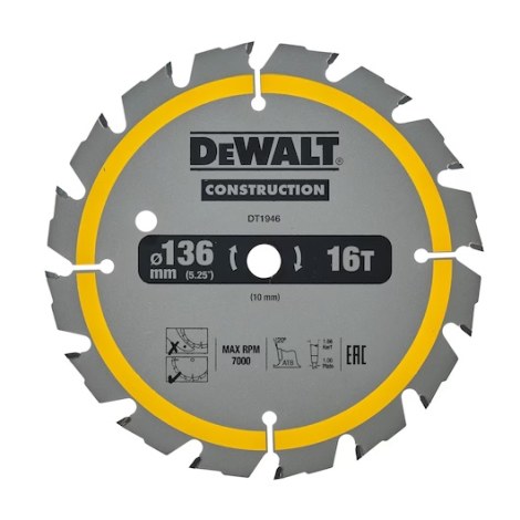 Pjovimo diskas DeWalt DT1946-QZ; 136x10 mm; Z16