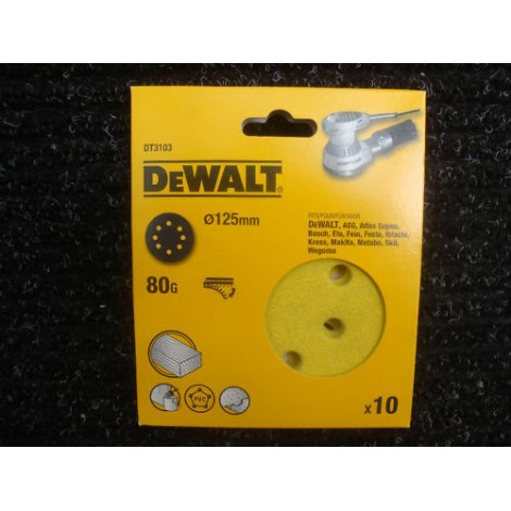 Šlifavimo popierius medienai DeWalt DT3103-QZ; K80; 125 mm; 10 vnt.