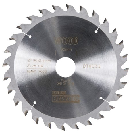 Pjovimo diskas medienai DeWalt; 190x2,6x30,0 mm; Z28; 10° 