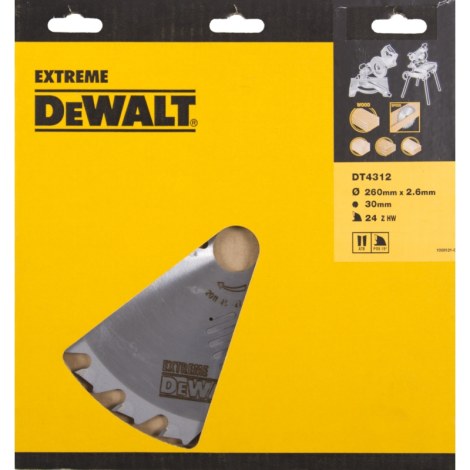 Pjovimo diskas medienai DeWalt; 260x2,6x30,0 mm; Z24; 15° 