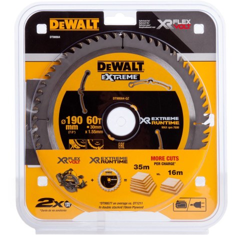 Pjovimo diskas medienai DeWalt XR Extreme; 190x1,55x30 mm; Z60 