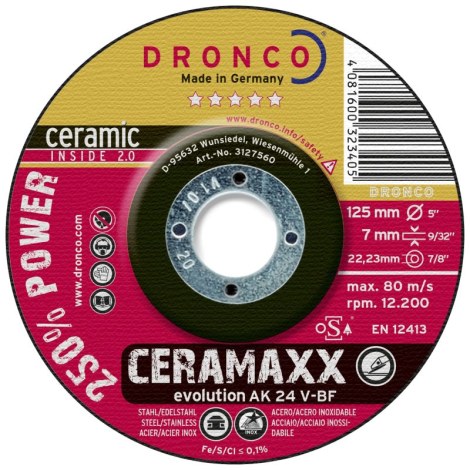 Šlifavimo diskas Dronco AK 24 V CERAMAXX; 125x7x22,23 mm; 1 vnt.