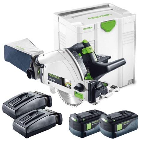 Akumuliatorinis diskinis pjūklas Festool TSC 55 Li 5,2 REB-Plus/XL; 18 V; 2x5,2 Ah akum.