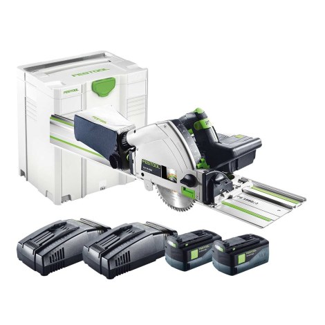 Akumuliatorinis diskinis pjūklas Festool TSC 55 Li 5,2 REB-Set/XL-FS; 18 V; 2x5,2 Ah akum. + kreipiančioji liniuotė Festool FS 1400/2