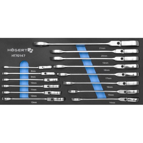 Raktų komplektas Hogert HT7G147; 8-21 mm; 14 vnt.