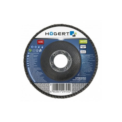 Vėduoklinis šlifavimo diskas Hogert HT8D050; 125x22,4 mm; K36