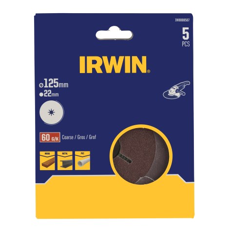 Šlif. popierius kamp. Šlifuokliui Irwin IW8088507; 125 mm; K60; 5 vnt.