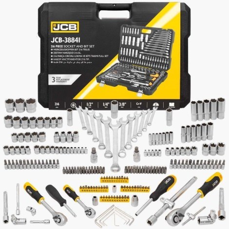 Įrankių komplektas JCB 38841; 1/4''; 3/8''; 1/2''; 216 vnt.