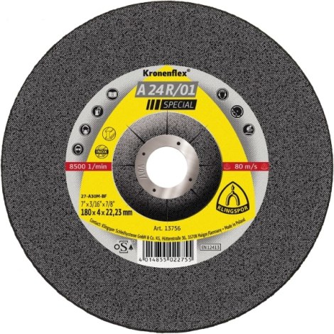 Šlifavimo diskas Klingspor A 24 R/01 Special; 125x4x22,23 mm; 10 vnt.