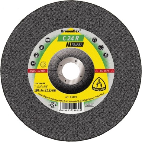 Šlifavimo diskas Klingspor C 24 R Supra; 180x6x22,23 mm; 10 vnt.