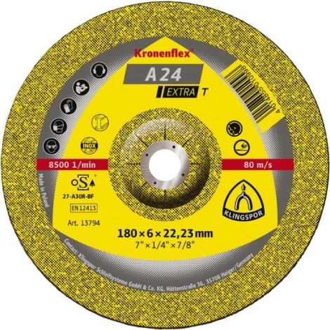 Šlifavimo diskas Klingspor A 24 Extra T; 180x8x22,23 mm; 10 vnt.
