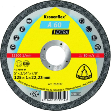Abrazyvinis pjovimo diskas Klingspor A 60 Extra; 115x1 mm; 25 vnt.