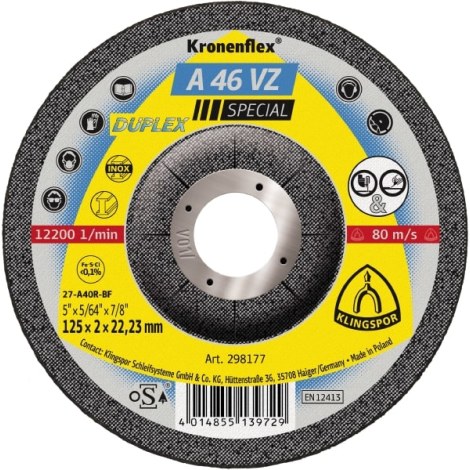 Šlifavimo diskas Klingspor A 46 VZ Special; 125x2x22,23 mm; 25 vnt.