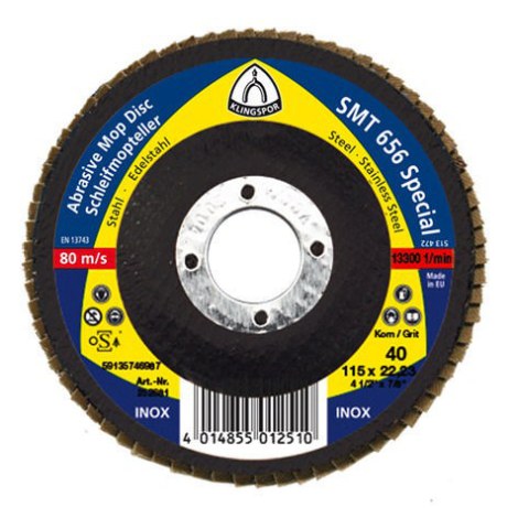 Vėduoklinis šlifavimo diskas Klingspor 321703; 115x22,23 mm; G40; 10 vnt.