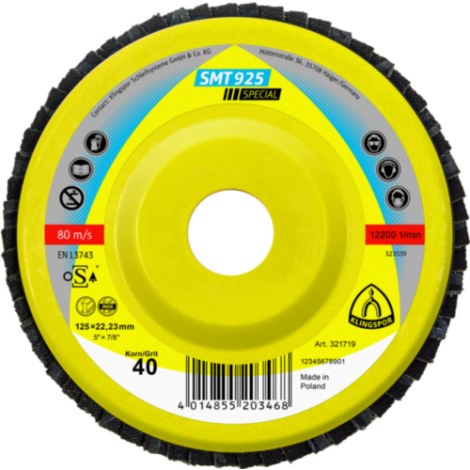 Vėduoklinis šlifavimo diskas Klingspor 321719; 125x22,23 mm; G40; 10 vnt.