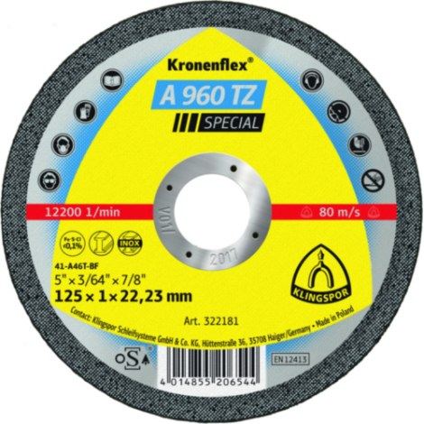 Abrazyvinis pjovimo diskas Klingspor A 960 TZ Special; 125x1 mm; 25 vnt.