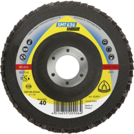 Vėduoklinis šlifavimo diskas Klingspor 322831; 125x22,23 mm; G40; 10 vnt.