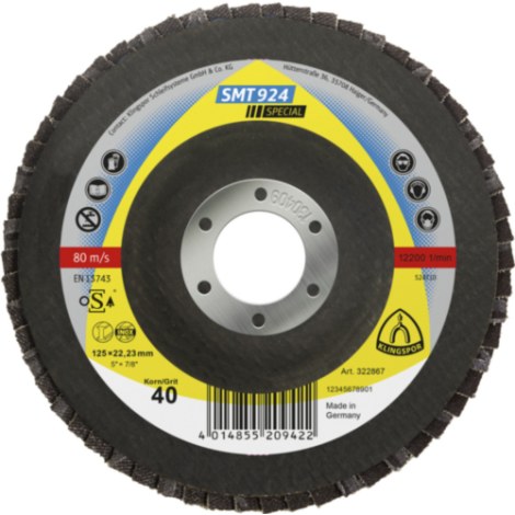 Vėduoklinis šlifavimo diskas Klingspor 322868; 125x22,23 mm; G60; 10 vnt.