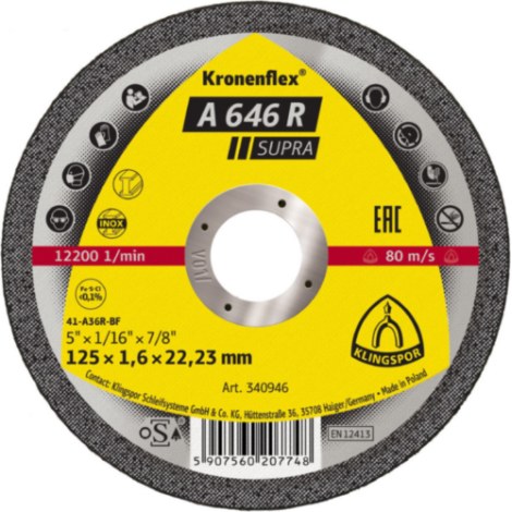 Abrazyvinis pjovimo diskas Klingspor A 646 R Supra; 230x1,9 mm; DC; 25 vnt.