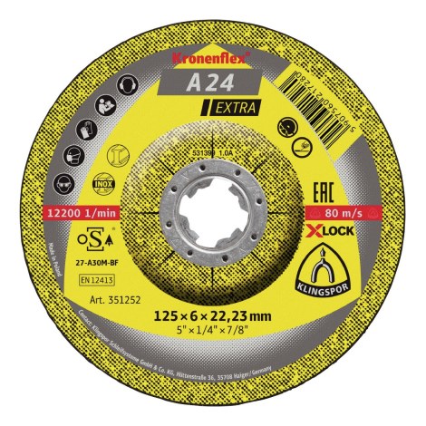 Šlifavimo diskas Klingspor A 24 Extra; 125x6 mm; 10 vnt.