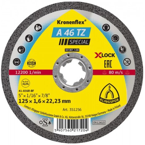 Abrazyvinis pjovimo diskas Klingspor A 46 TZ Special; 115x1,6 mm; X-Lock; 25 vnt.