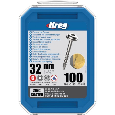 Medvaržtis Kreg SML-C125; Maxi-Loc; 1,25''; 32 mm; 100 vnt.; stambus sriegis