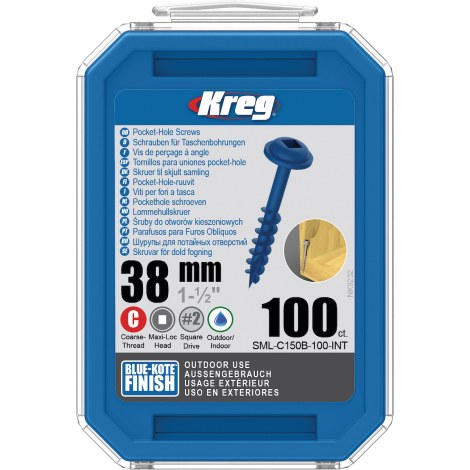 Medvaržtis Kreg SML-C150B; Maxi-Loc; 1,50''; 38 mm; 100 vnt.; mėlyni