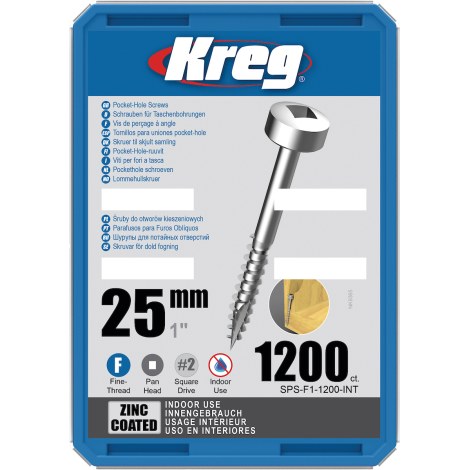 Medvaržtis Kreg SPS-F1; Pan Head; 1''; 25 mm; 1200 vnt.; smulkus sriegis