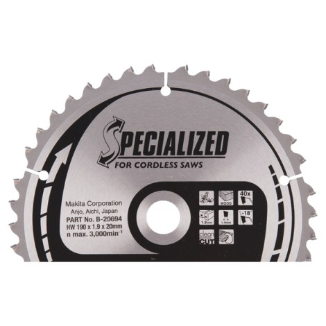 Pjovimo diskas medienai Makita; 190x1,9x20,0 mm; Z40; -18°