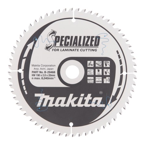 Pjovimo diskas laminatui Makita; 190x2x20,0 mm; Z60; 5° 