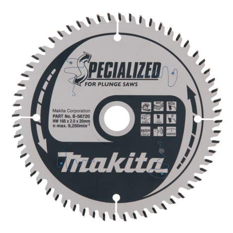 Pjovimo diskas laminatui Makita B-56720-5; 165x2,0x20 mm; Z60; 5°; 5 vnt.