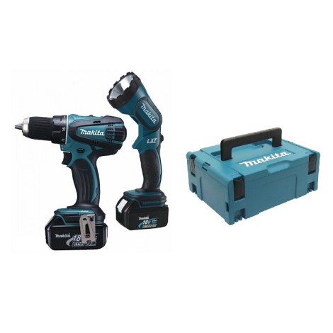 Suktuvas-gręžtuvas Makita BDF456RFLJ; 18 V; 2x3,0 Ah akum. + prožektorius BML185
