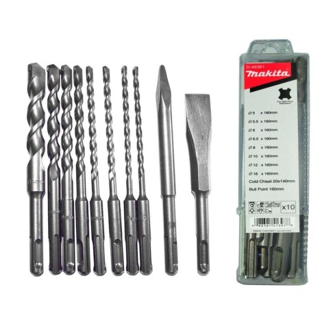 10 dalių grąžtų rinkinys Makita D-46361; SDS-Plus