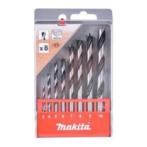 Grąžtų komplektas medienai Makita D-57227; 3-10 mm; 8 vnt. (įskilęs dangtelis)
