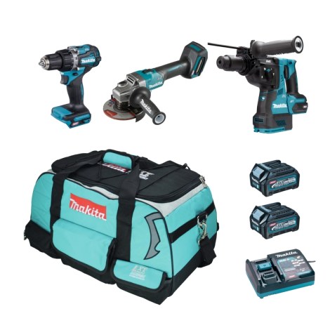 Įrankių rinkinys Makita DK001GD3+ (DF002GD201 + HR004GZ01 + GA005GZ); 40 V; 2x2,5 Ah akum.