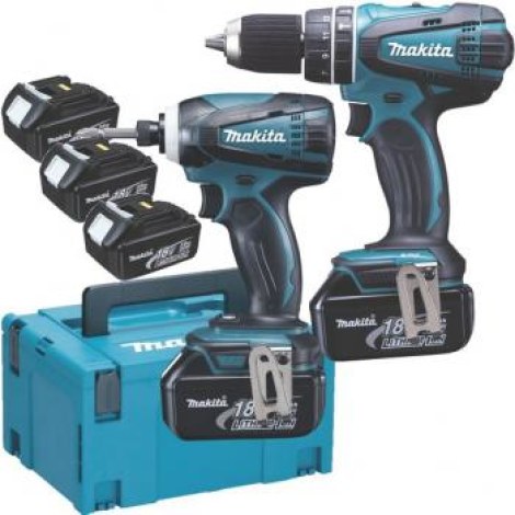 Įrankių komplektas Makita DLX2012JX1 (DHP456+DTD146); 18 V; 3x3,0 Ah akum.