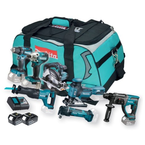 Įrankių rinkinys Makita DLX7021TX1 (DDF485 + DTD156 + DHR202 + DHS630 + DTM51 + DJV181 + DJR186); 18 V; 2x5,0 Ah akum.