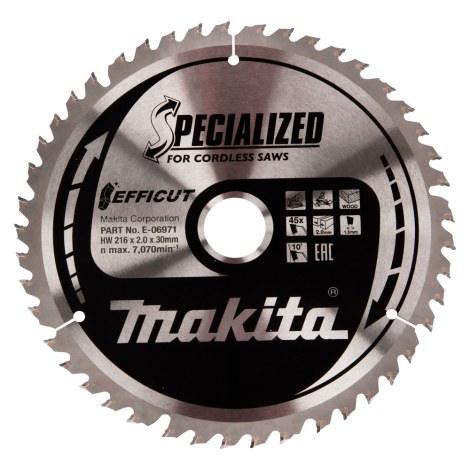 Pjovimo diskas medienai Makita; 216x2x30 mm; Z45; 10°